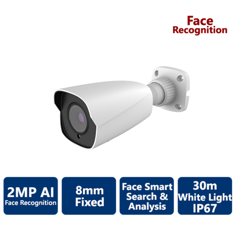 EYEONET 2MP Professional White Light AI Face Recognition IP Bullet, 8mm Fixed